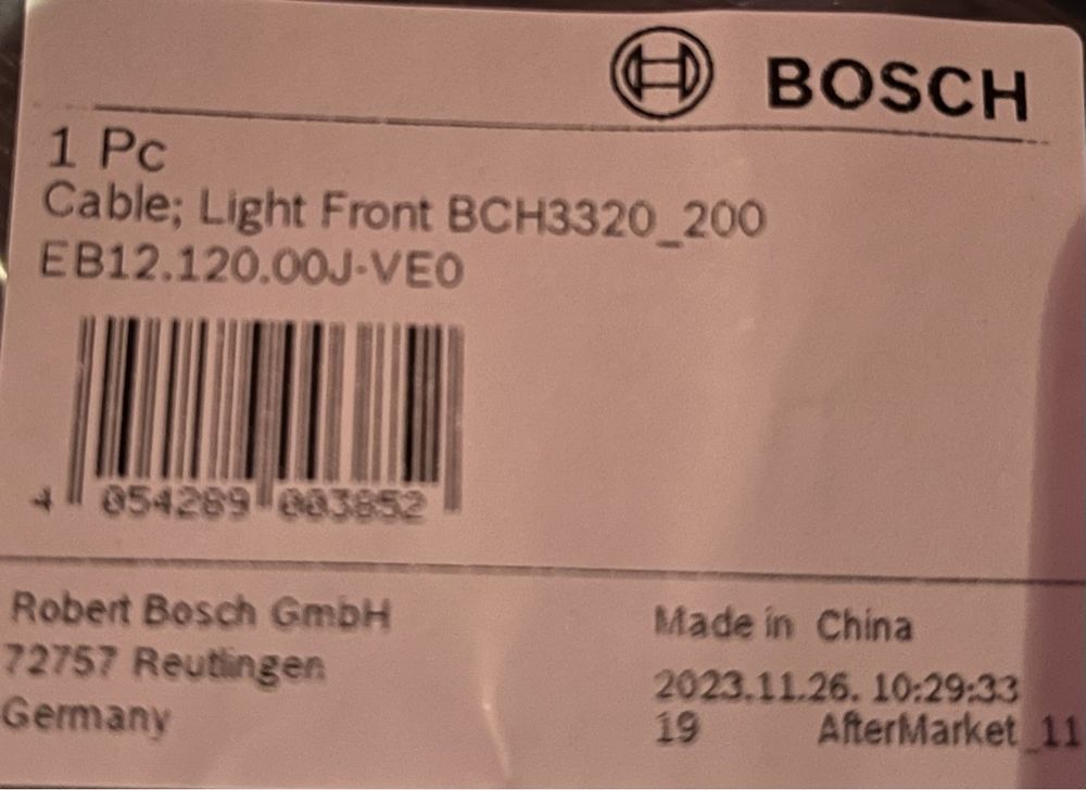 Bosch Cavo Luce Fanale Smart Sistema 1400mm e-Bike BCH3320 EB12