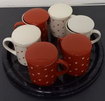 LOT AN 6 *HERZCHEN - H'TASSEN MIT DECKEL* ROT/WEISS/DM 8/H 9