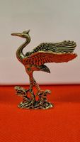 Bronzefigur Vogel Reiher auf Schlange, Sammlerstück!