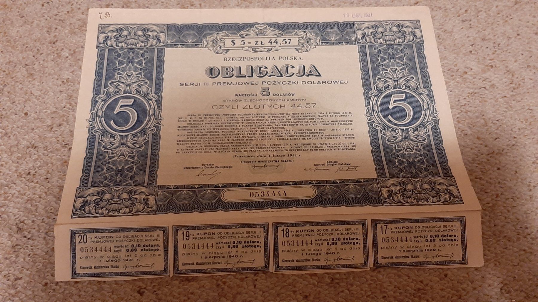 Documenti: Bond Polska Obligacja, 1931 – Usato da Porza venduto da ulletta1