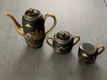 Antiker japanisches Kaffeeservice - gold - schwarz  - Fuji