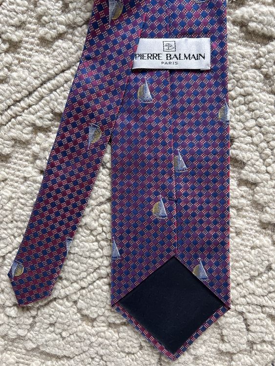 Cravate Pierre Balmain - 100% Soie, Rouge Marine, Occasion Parfait État