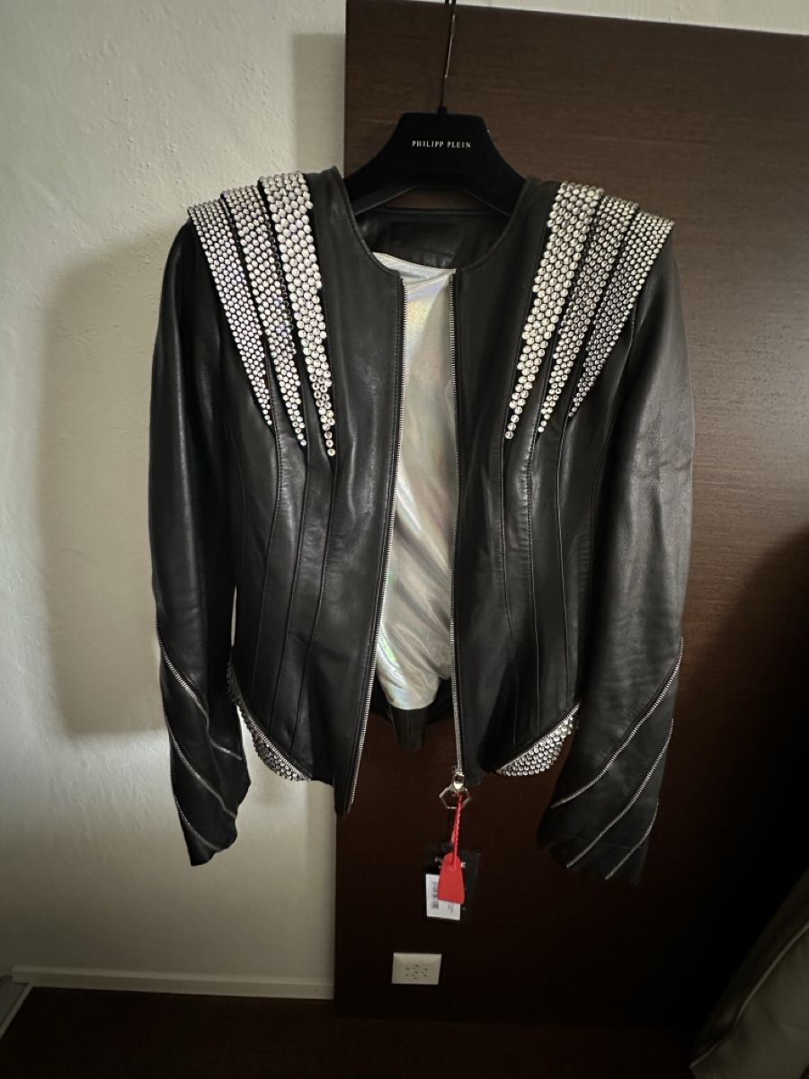 Philipp Plein Giacche: Philipp Plein Lederjacke Crystal Gr. M mit Strass – Nuovo e nell'imballaggio originale da Jonen venduto da dibbern