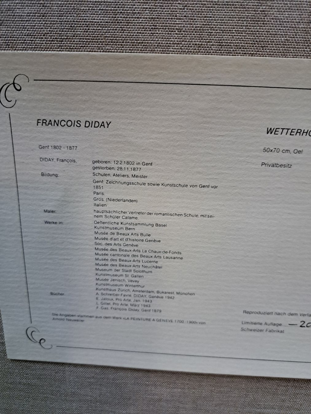Dipinti: Francois Diday Wetterhorn Repro. – Usato da Grossdietwil venduto da hufi10 6
