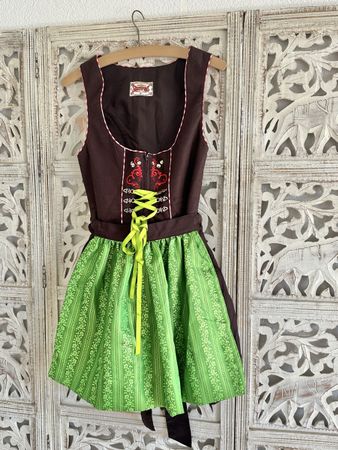 Wunderschönen Dirndl braun grün mit Schürze gr. 36