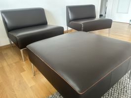De Sede Sessel und Hocker braunes Leder mit Chromfüssen