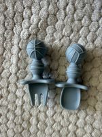 Kinder Esslernbesteck Silikon Löffel Gabel hellblau Baby 