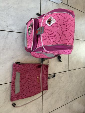 Schultasche pink mit Schmetterling & Sportbeutel
