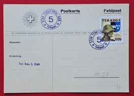 GANZZSACHE PK SOLDATENMARKE FELDPOST TER. KDO. 5 AARGAU 1939