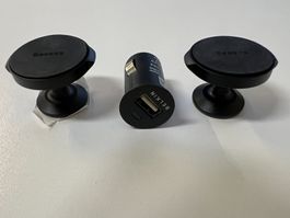 Auto-Set für Smartphones: 2 Magenethalter + USB-Autolader