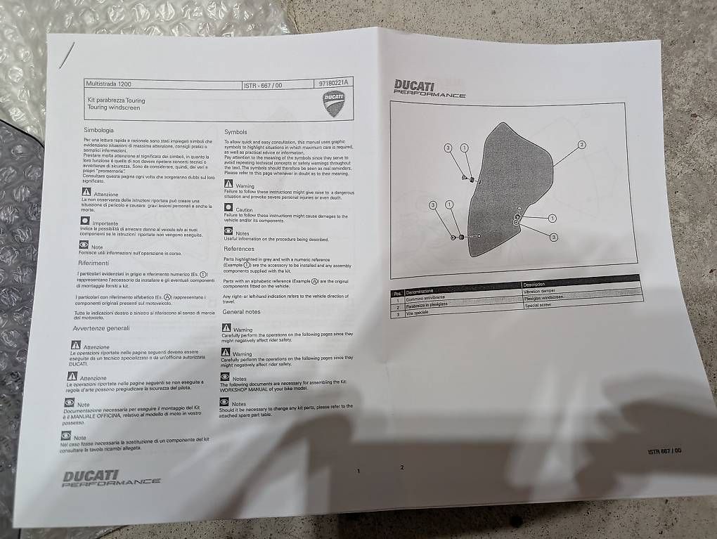 Ducati Tutti i ricambio per moto: Ducati Multistrada 1200/1260 Touring Windscreen  97180221A – Nuovo e nell'imballaggio originale da Kilchberg ZH venduto da urash 3