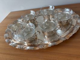 Teeservice, versilbert, Tablett mit 6 Teetassen, hochwertig