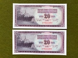 Belgrad 1974 - Jugoslawien - 2x20 Dinara aUNC
