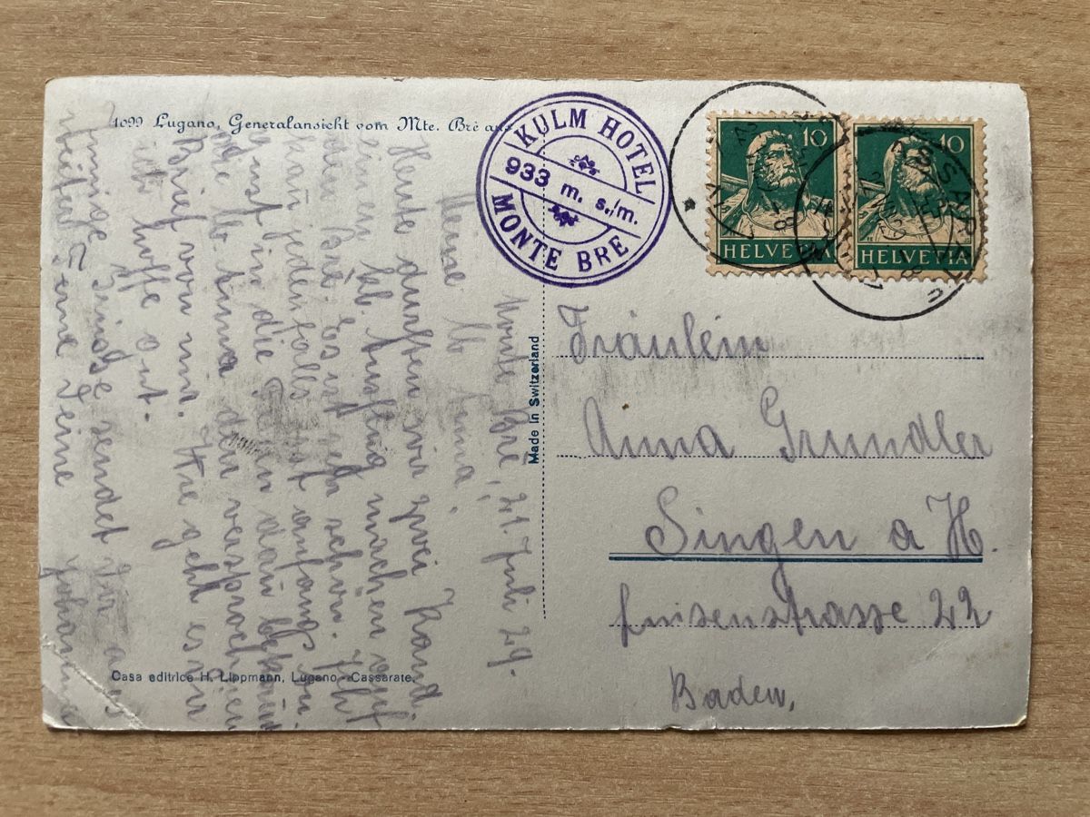 Ansichtskarten: Alte Ansichtskarte Lugano nach Deutschland 1929 – Gebraucht aus Neuhausen am Rheinfall von Arielle55 1