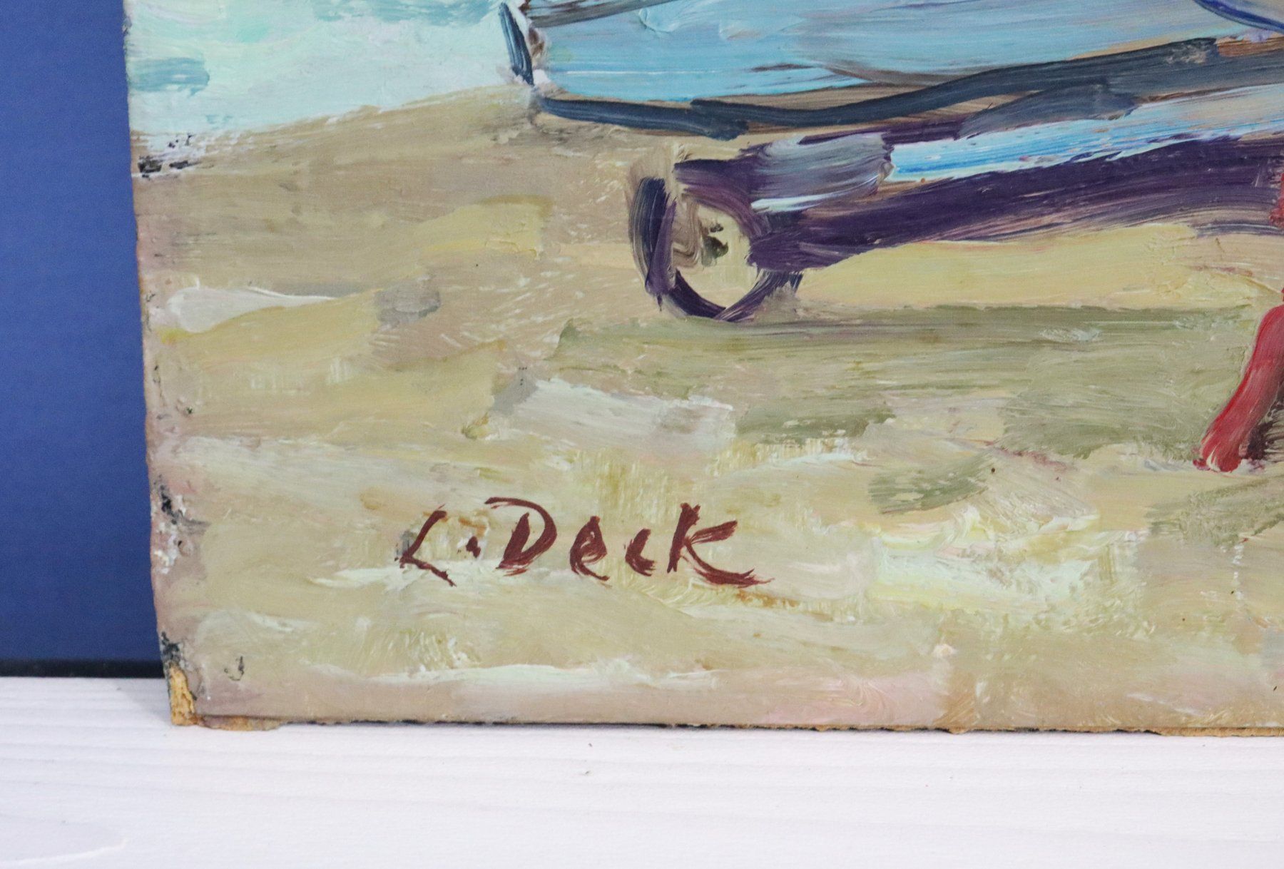 Dipinti: Leo Deck 1908-1997, Gemälde "Seeufer mit Booten", signiert – Usato da Zug venduto da Kunst-Fundgrube 2