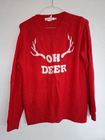 Pullover H&M L.O.G.G. rot Motiv Oh Deer Grösse S gebraucht