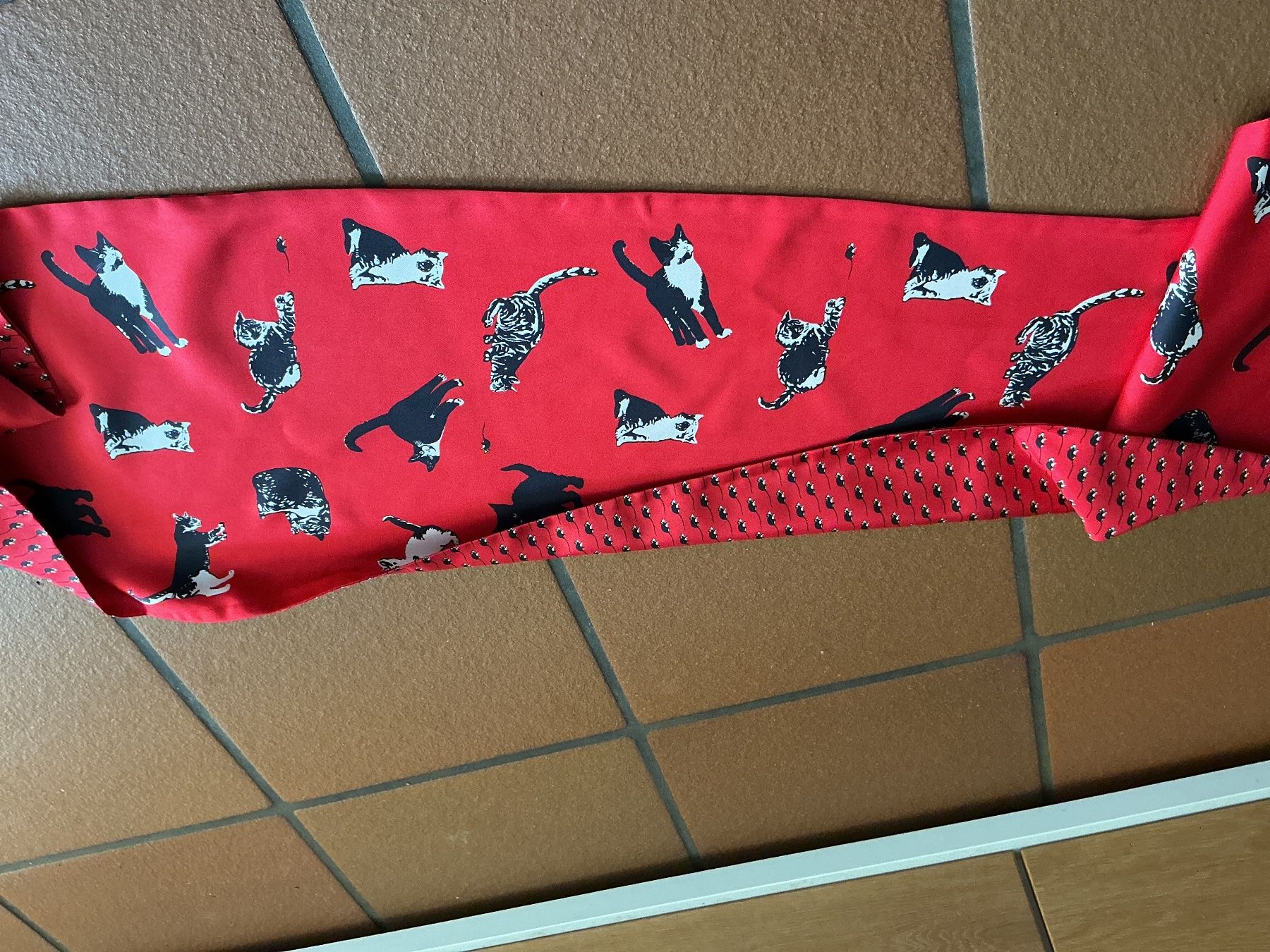 Foulards, Tücher & Schals: Fischbacher  Seidenschal rot mit Katzenmuster – Gebraucht aus Wettingen von Andres54 3