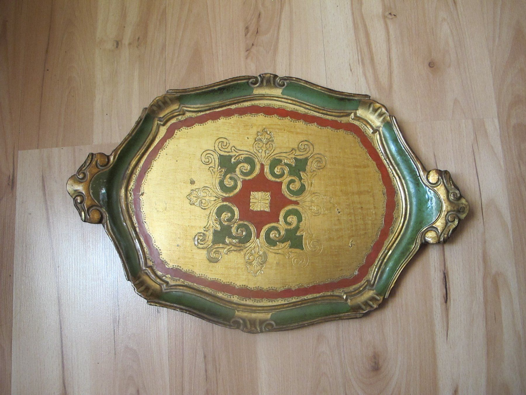 Servierplatten: Antikes Holztablett, Gold verziert, Vintage – Gebraucht aus Löhningen von Chimae67 3