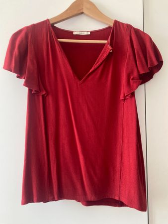 Sessùn - Top rouge à manches courtes à volants - S