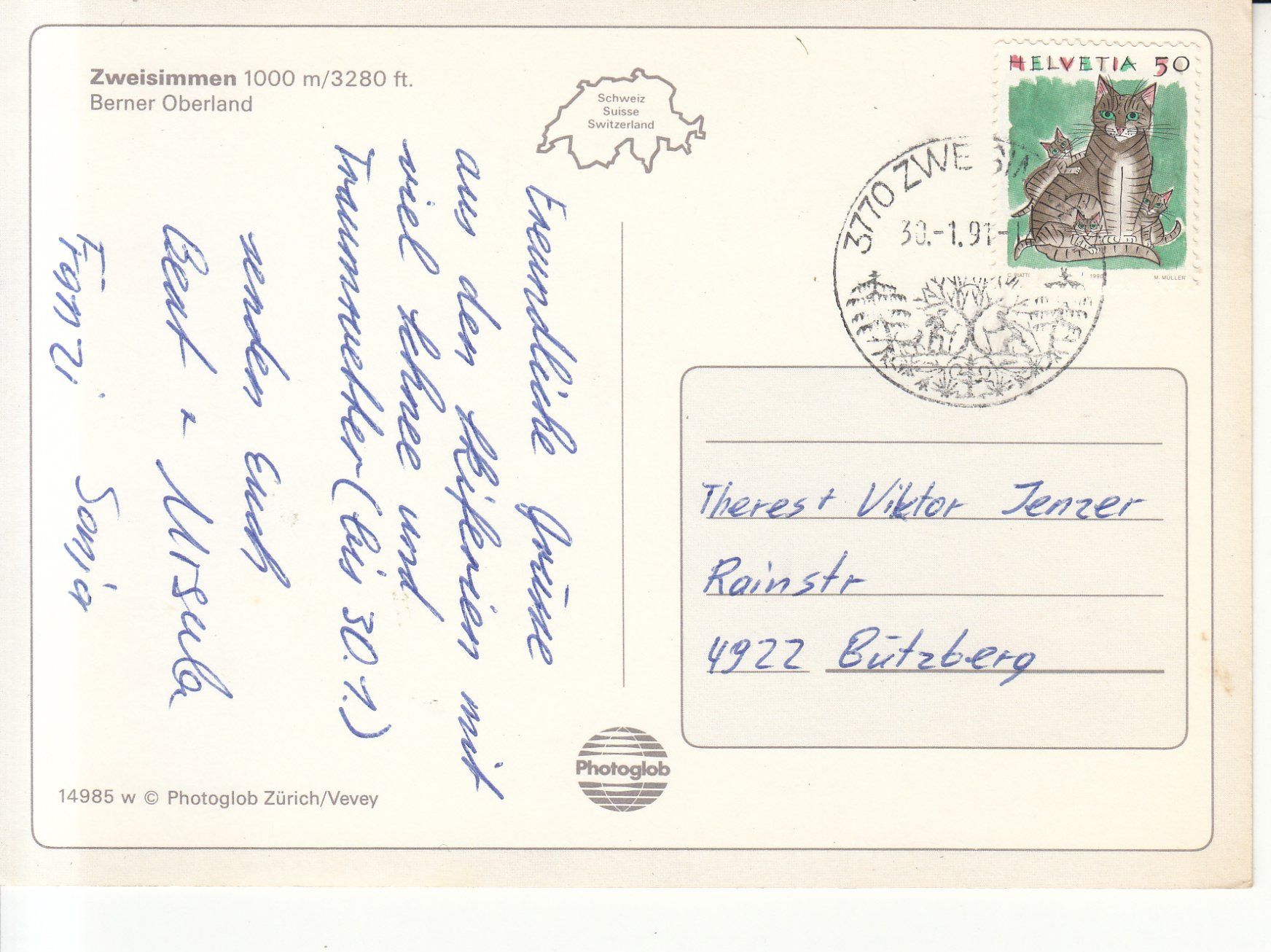 Cartoline postali: Zweisimmen 1991 – Usato da Bürglen TG venduto da StampGraf 1