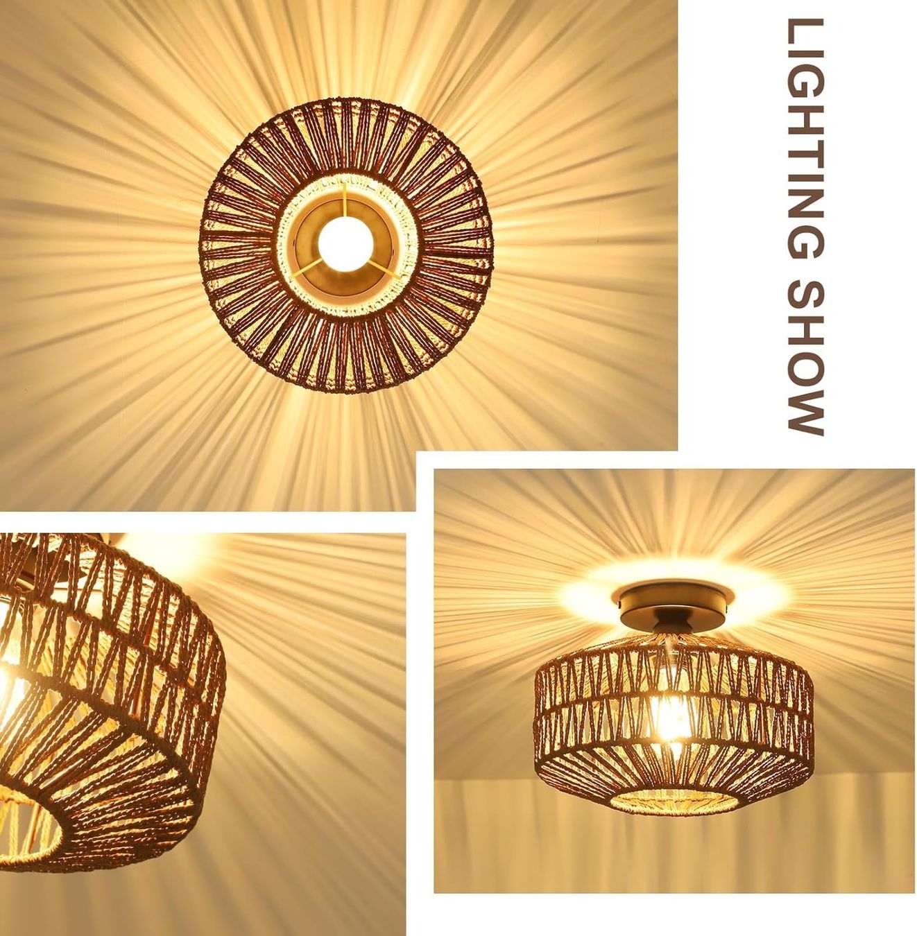 Lampadari & plafoniere: Deckenleuchte Rattan Boho Vintage Lampe E27 Dunkelbraun – Nuovo e nell'imballaggio originale da Wittenbach venduto da VELARO 4