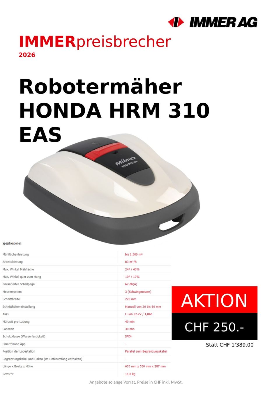 Tondeuses à gazon: Honda HRM 310 EAS Roboter-Rasenmäher – Neuf avec emballage d'origine à Uetendorf par IMMER_AG