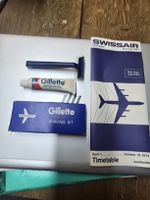Swissair Rasier Set Gillette mit Zeitplan April 1974 (Q)