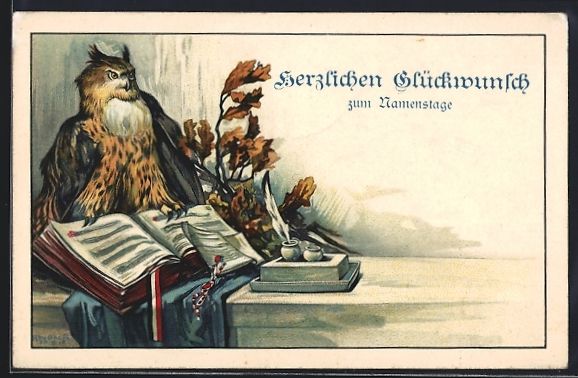 Ansichtskarten: Litho Uhu sitzt auf einem Buch, Namensta – Gebraucht aus Berlin von bartko-reher