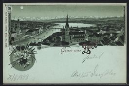 Litho Zürich, Totalansicht mit Kirchtur