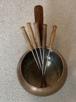 Fondue Set Copper Pot with 5 Fondue Forks Vintage