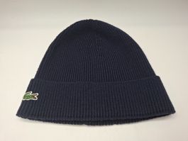 👑 Magnifique Bonnet Lacoste en Laine Côtelée – Bleu Marine