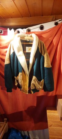 Veste Vintage Dikarpa, cuir/laine, Taille 50, Made in Belgiu