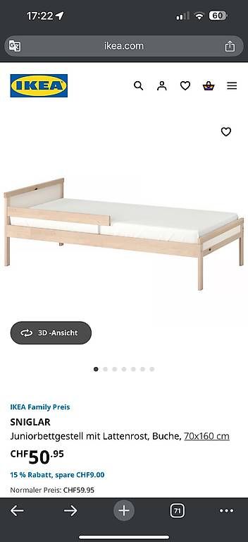 Letti: Juniorbettgestell mit Lattenrost, Buche, 70x160 cm – Usato da Küssnacht am Rigi venduto da mis_skz5