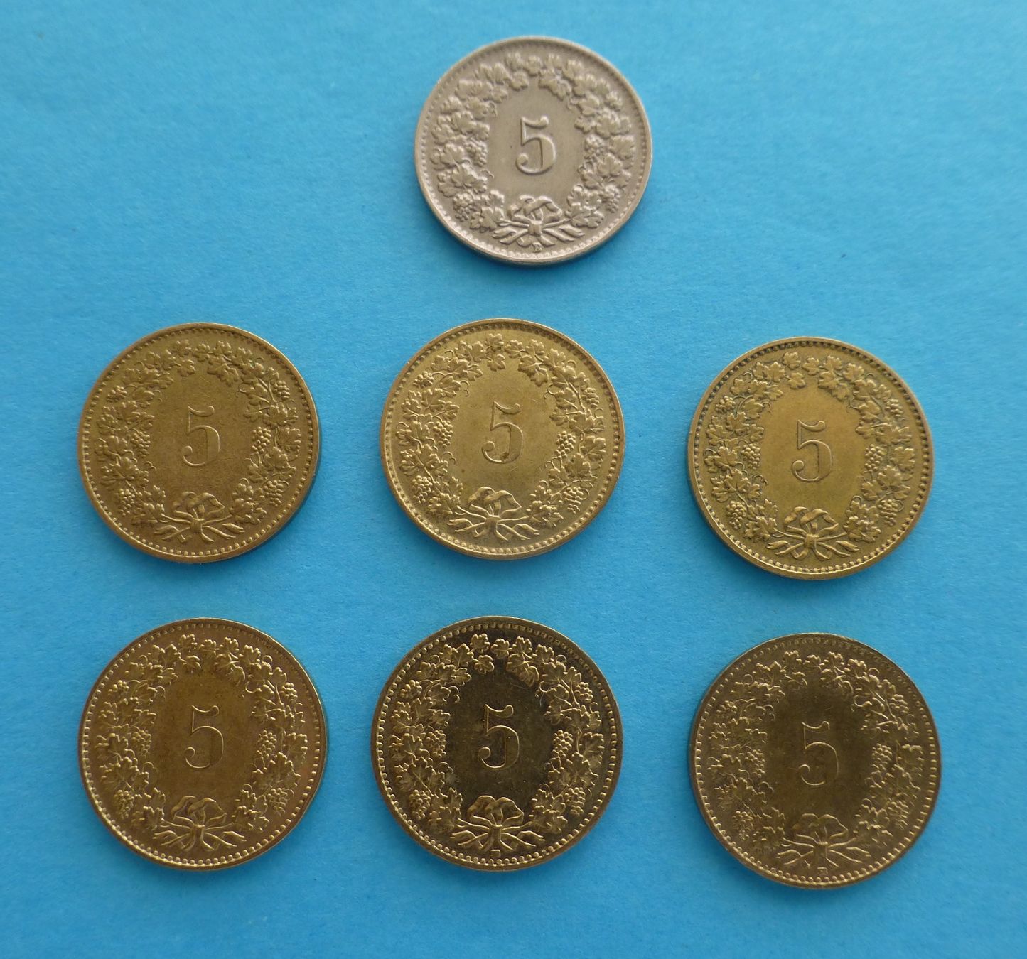 Tutti le monete: 5 Rappen, Set zu 7 Stück – Usato da Niederglatt ZH venduto da Viktor1949 1