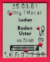 KARTON BILLETT, LACHEN - USTER, 1.KLASSE, RETOUR