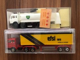 2 Lastwagen für Modelleisenbahn Spur H0, ungebraucht