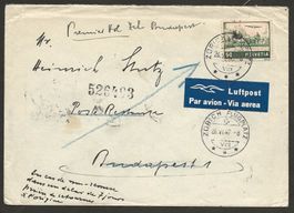 Flugpost 1947 Schweiz Zürich Budapest Luftpost Abart