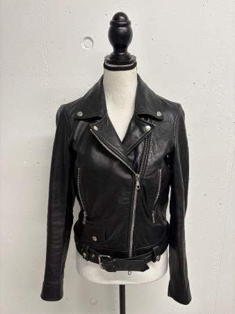 SET Schwarze Lederjacke im Biker-Stil Gr. 34 Bikerjacke