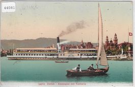 Zürich - Alpenuai mit Tonhalle - Dampfer "Helvetia" - Litho