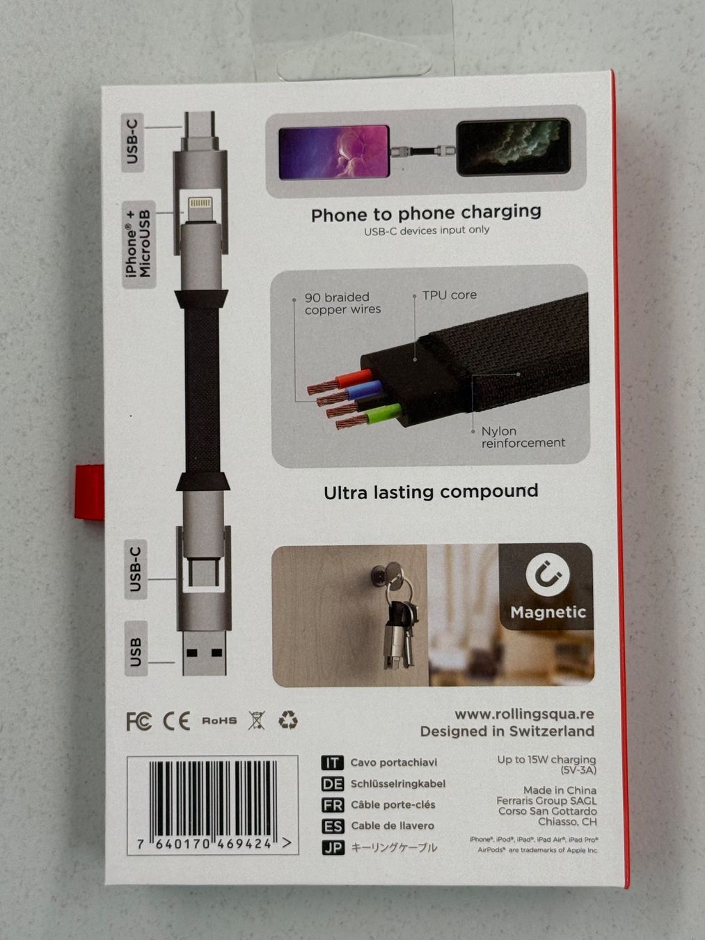 Ladegeräte: Porte-clés/chargeur (USB-C, USB-A, Lightning, Micro-USB) – Neu und originalverpackt aus Zug von ElPhone 2