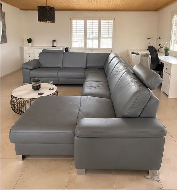 Divani: Sofa Eckgarnitur HUKLA - Echtleder, verstellbare Kopfstützen – Usato da Trimmis venduto da Kene_Design_Form 3