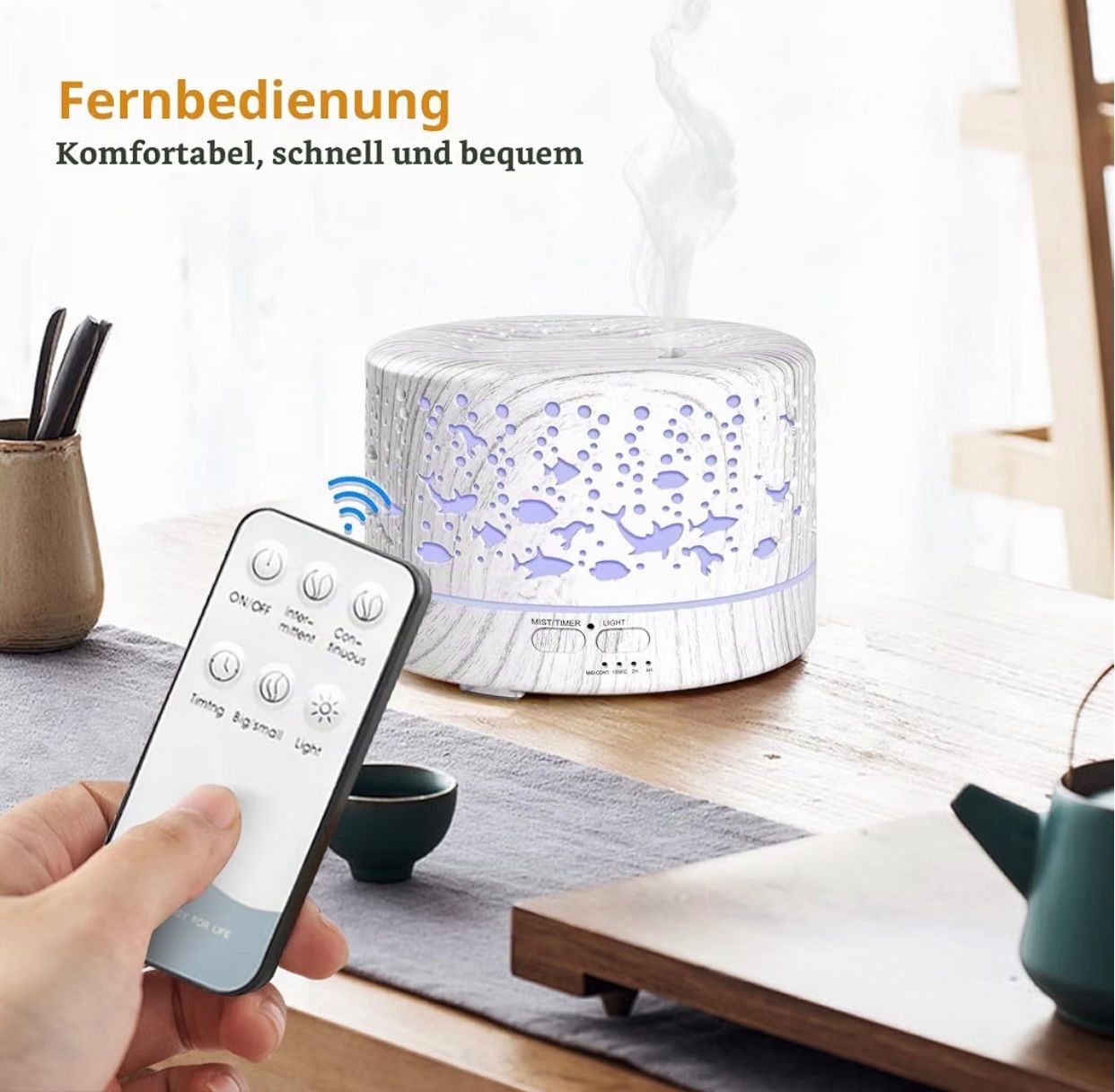 Duftöldiffusoren: Aroma Diffuser 700ml mit Timer,Holzoptik weiss – Neu und originalverpackt aus Basel von Seifehuesli 3