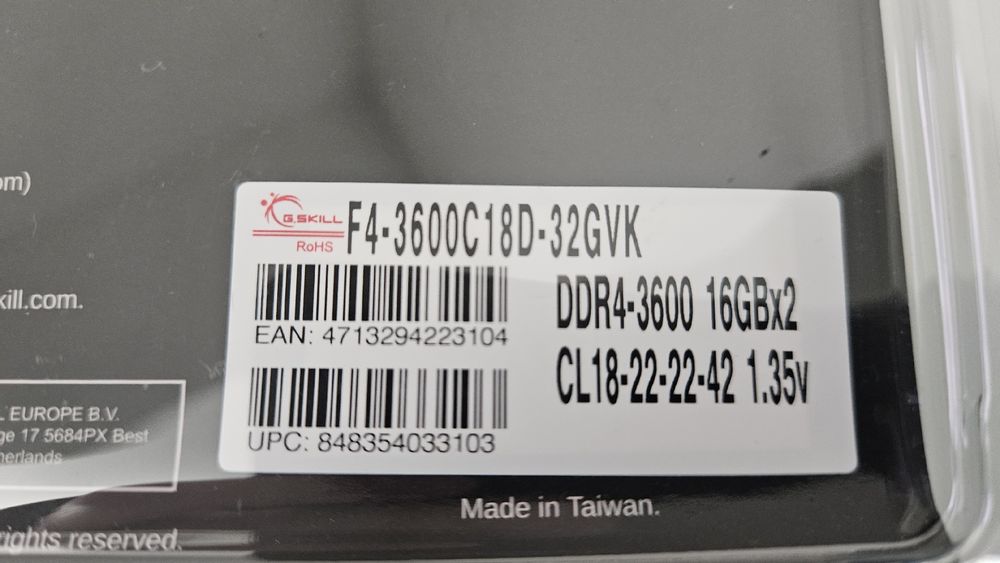 PC: G.Skill Ripjaws V DDR4-3600 32GB (2x16GB) RAM with warranty – Usato da Orbe venduto da Greekgods 1