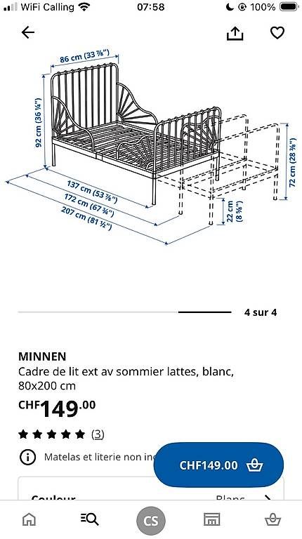Ikea Letti: Lit extensible Minnen avec sommier – Usato da St-Oyens venduto da Couse1 1