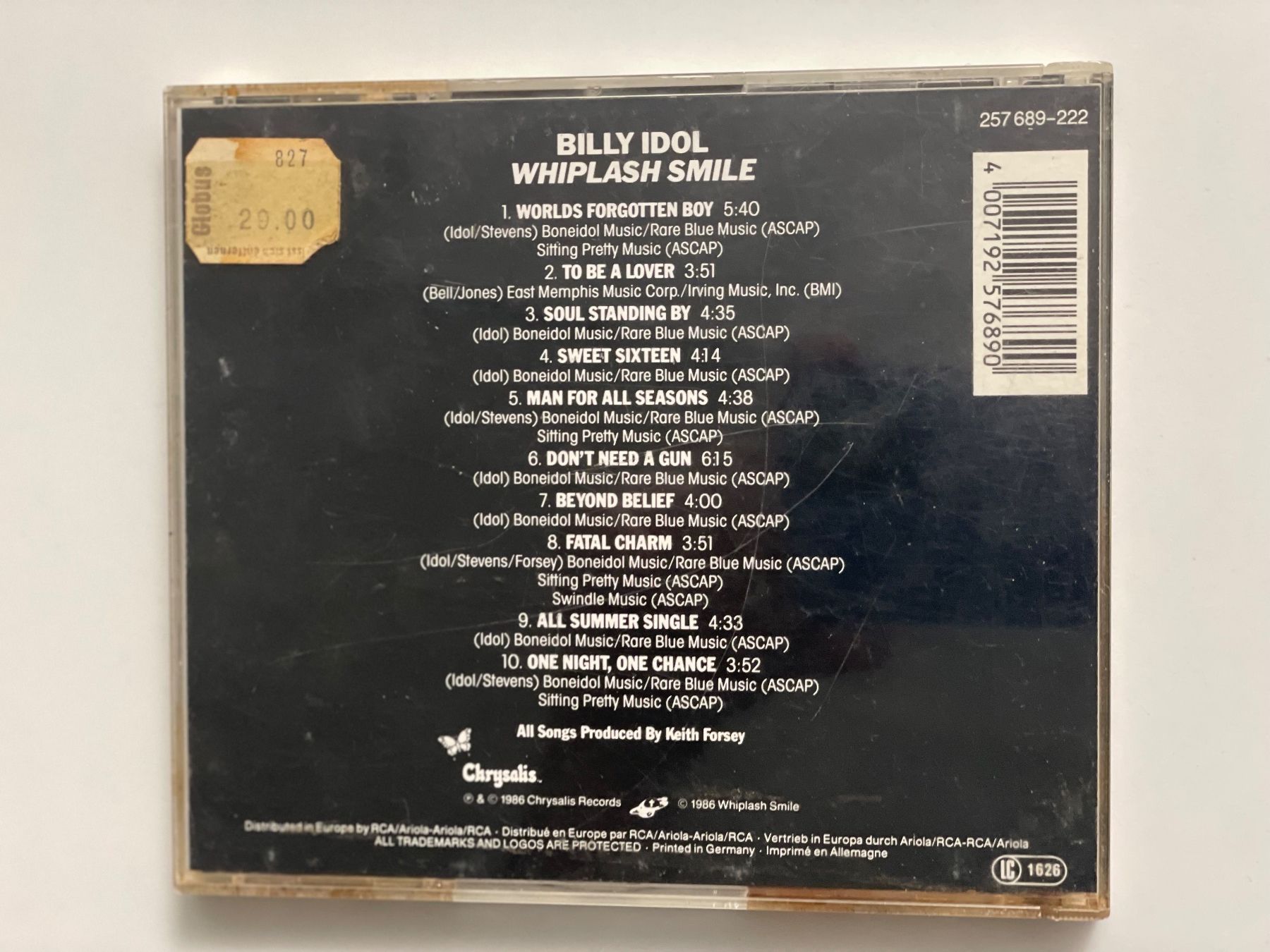 CD: Billy Idol-Whiplash Smile – Usato da Muri b. Bern venduto da AdidasCollector 1