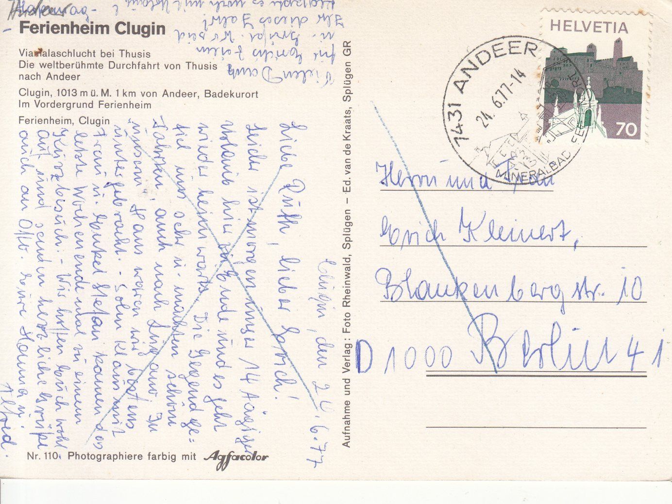 Cartoline postali: Clugin 1977 – Usato da Bürglen TG venduto da StampGraf 1