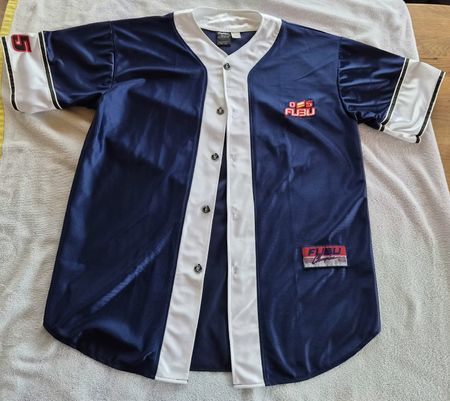 FUBU Baseball-Shirt XL –Dunkelblau/Weiss, Vintage Streetwear