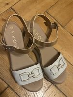 SandaleREPO Leder Weiss/Gold Grösse 40 Keilabsatz