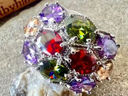 Granatrot, Peridotgrün & Amethystviolett –XL Ring Silber 925