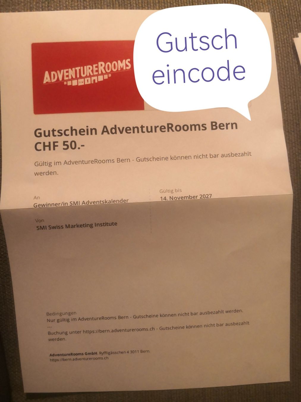 Buoni: AdventureRooms Bern Gutschein 50.- – Nuovo e nell'imballaggio originale da Basel venduto da zimtstern16
